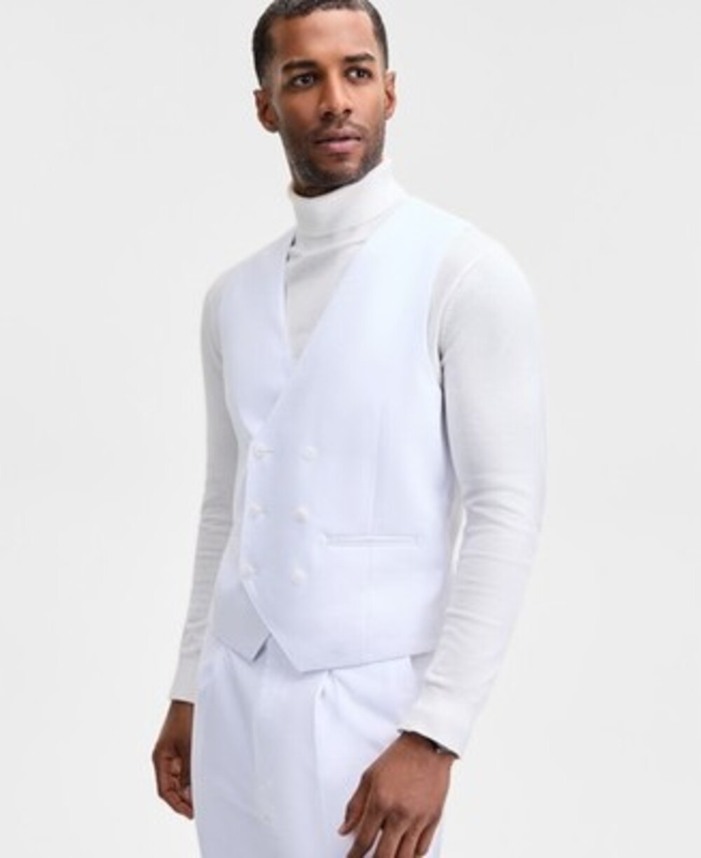 Tayion Collection Classic-Fit Suit Separates Vest Men's Medium White No Lapel